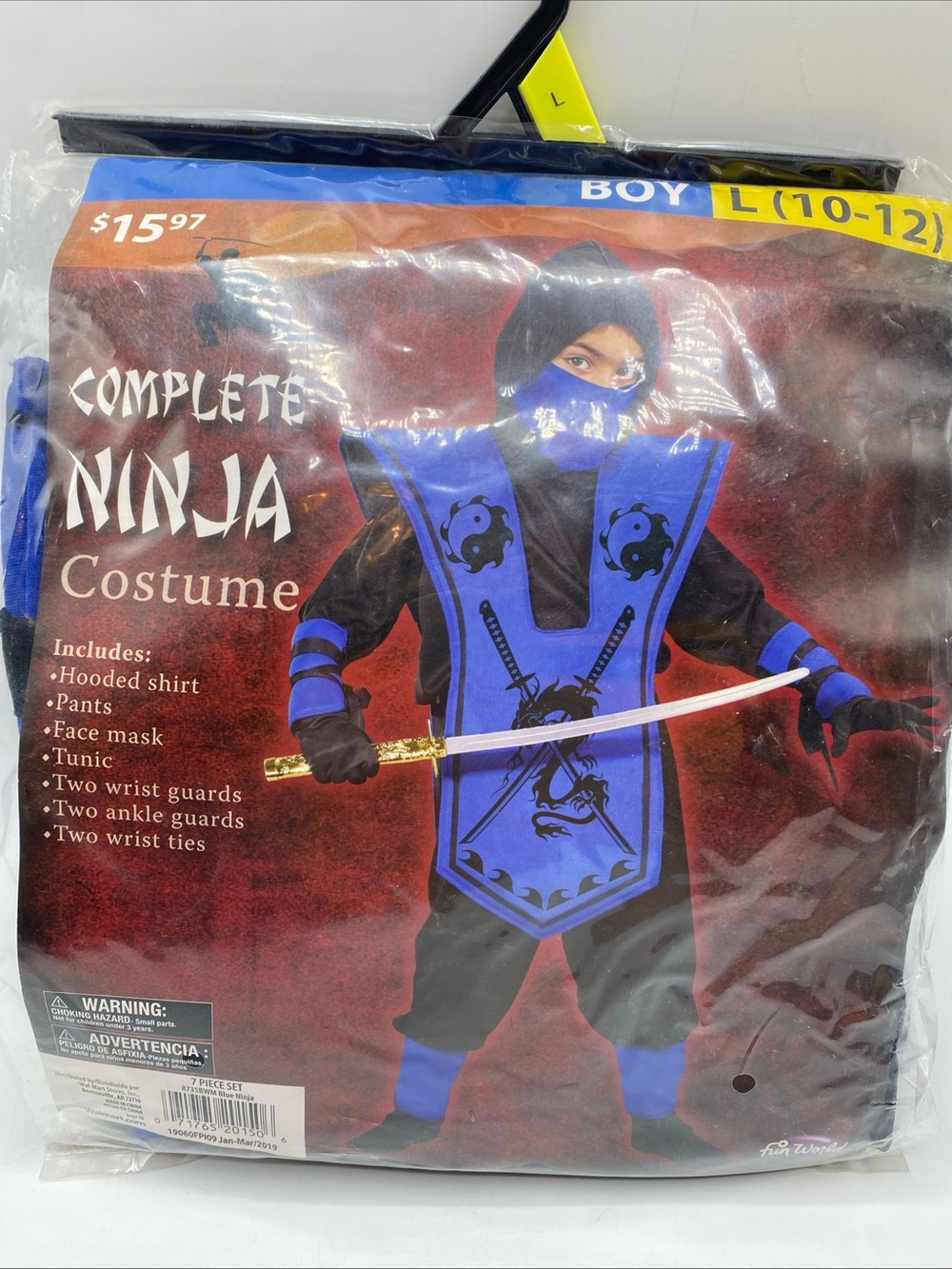 Ninja Costume Blue Black Fun World Child Boys L 10-12 Halloween No Sword